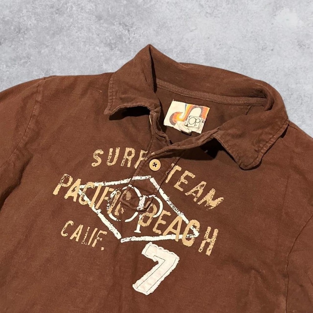 Vintage Y2K Ocean Pacific Brown Rugby Style Polo Shirt - Size Medium